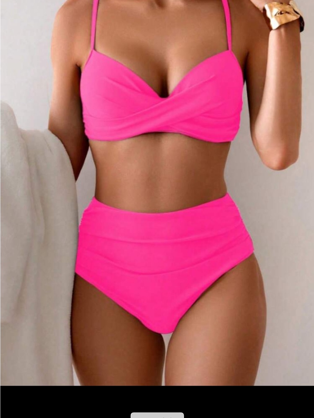 SHEIN Hot Pink Twist Front High-Waist Bikini